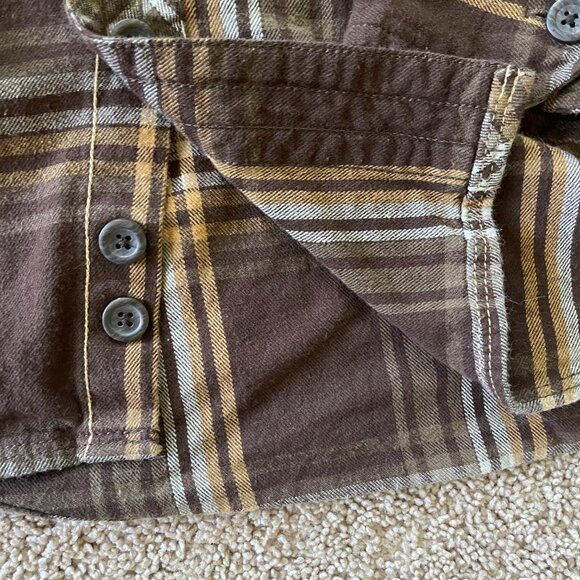 Roebuck & Co Flannel Vintage Men XL Western Rockabilly Brown Plaid Elbow patches - Picture 3 of 8